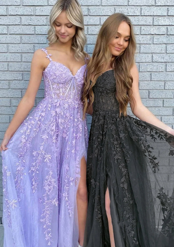 erene Hill 2025 Arabic Lilac A-Line Spaghetti Straps Long Lace Prom Dress with Split LA72692