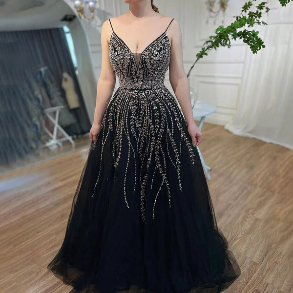 Serene Hill Customized Arabic Long A-Line 2025 Spaghetti Strap Graduation School Party Gown Celebrity Prom Dresses LA71887