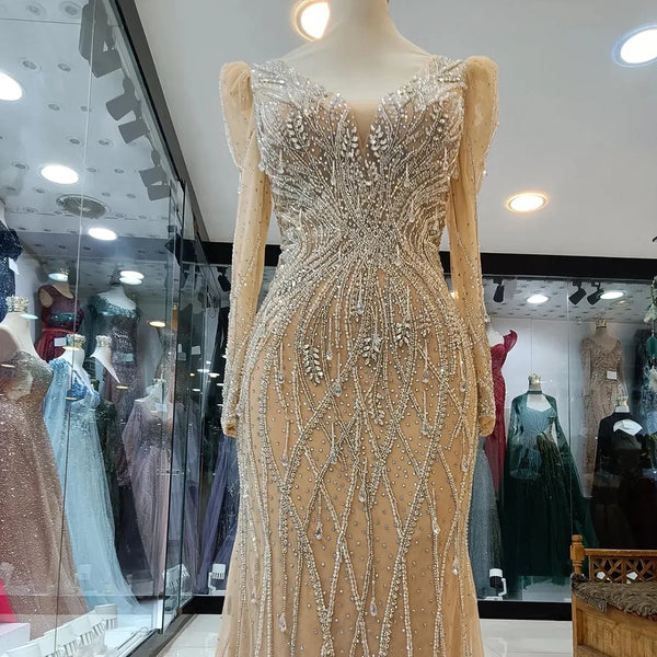 Serene Hill Customized Elegant Mermaid Evening Gown Nude Beaded for Formal Occasion Saudi Arabic LA72827 2025