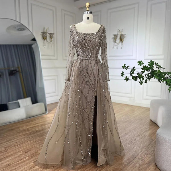 Serene Hill Elegant Green Split Mermaid Luxury Beaded Dubai Long Evening Dresses Gowns 2025 For Woman Wedding Party LA70765L