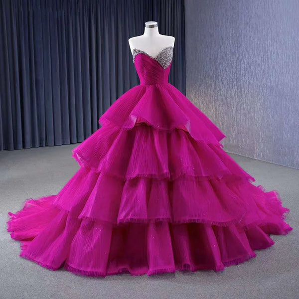 Serene Hill Fuchsia Detachable skirt Lace Up Pearls Beaded Luxury Bride Gowns Wedding Dress 2025 High End Custom Made HM231068