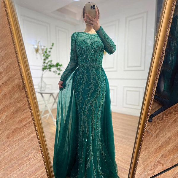 Serene Hill Muslim Green Elegant Mermaid Lace Beaded Luxury Long Evening Dresses Gowns For Women Wedding Party 2025 LA71653L