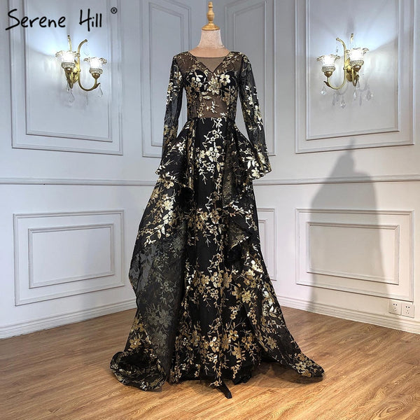 On Sale No Return No  Refund 2025  Black V-Neck Fashion New Evening Dresses Sequined Sleeveless Glitter Luxury Evening Gowns Serene Hill LA6552