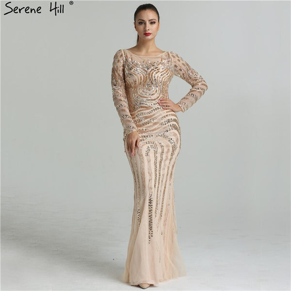 On Sale no return no refundSale 2025 High-end Luxury Beading Mermaid Evening Dresses Newest Long Sleeves Fashion Sexy Evening Gowns Real Photo LA6405