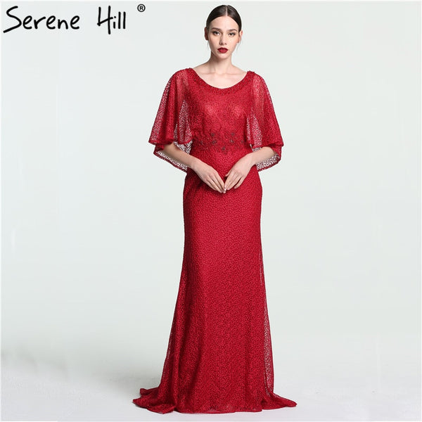 On Sale no return no refundSale Dubai  Wine  Red  Evening Gowns with  Shawl Beading  Lace Mermaid  Evening Dress Long High-end Luxury 2025 Serene Hill LA6137