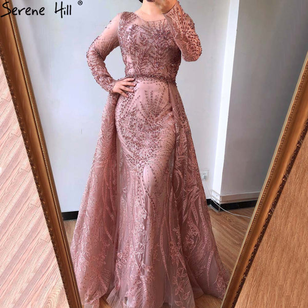 Serene Hill Muslim Pink Long Mermaid  With Train Luxury Evening Dresses Gowns for woman  party  Formal Dress  2025 LA70541