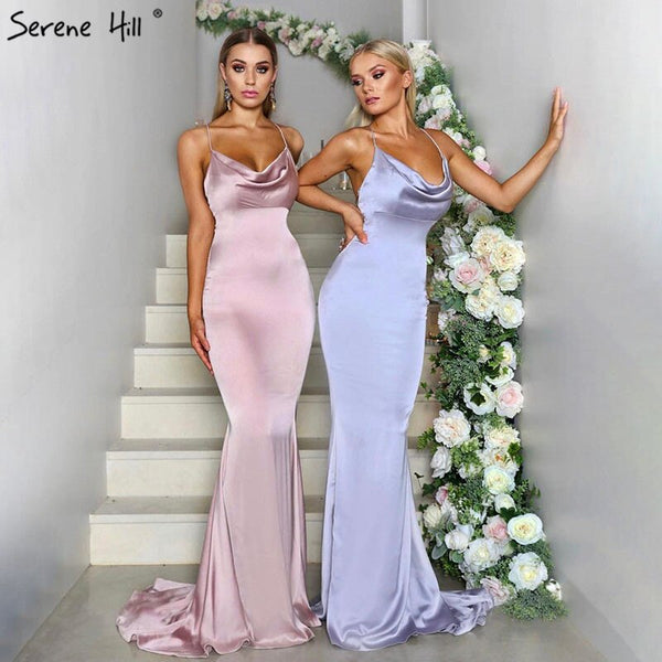 On Sale No Return No Refund  Pink And Blue Sleeveless Mermaid Bridesmaid Dresses 2025 Criss-Cross Backless Sexy Simple Bride Gowns Serene Hill LA70393