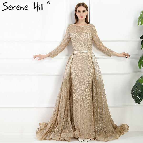 On Sale no return no refundSale Fashion Mermaid Luxury Evening Dress Long Sleeves  Gliter  with train Evening Gowns 2025 Serene Hill LA6112